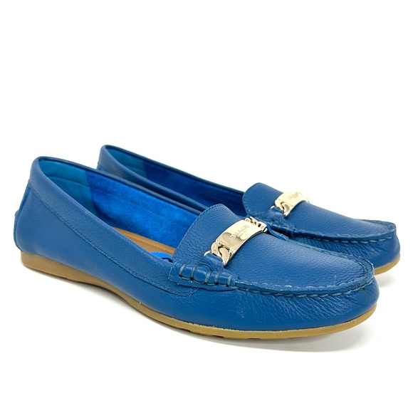 Coach Olive Blue Pebble Grain Leather Loafers Flats - Picture 3 of 15